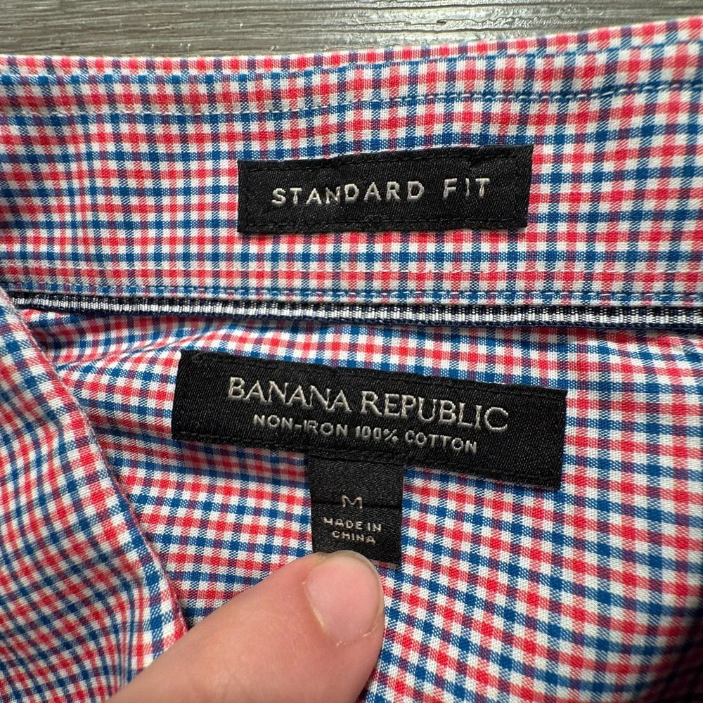 Banana Republic Shirt Men Medium Red Blue Cotton Gingham Office Preppy Classy